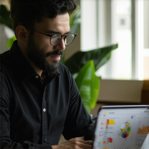 Analyzing Local SEO Data for Map Pack Success Business owner reviewing SEO analytics for local search optimization.