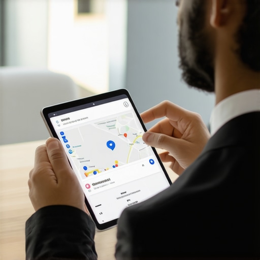 SEO strategist analyzing GMB insights on a tablet with Texas map background