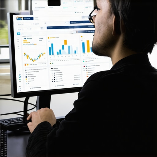 An SEO professional reviewing local SEO analytics on a laptop with maps and data charts.