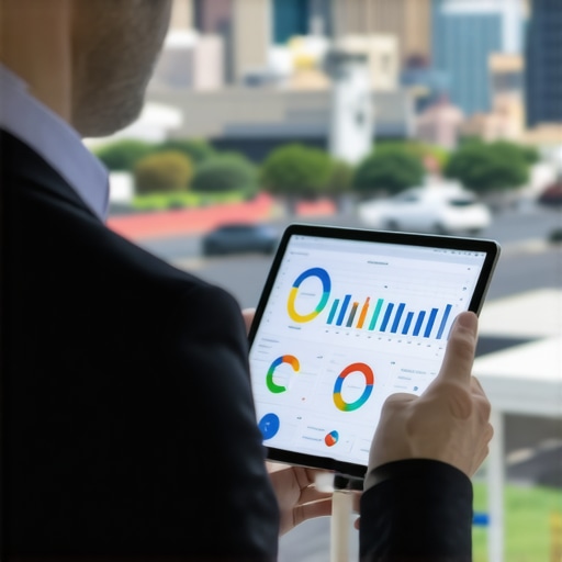 Business owner reviewing SEO data with Plano skyline