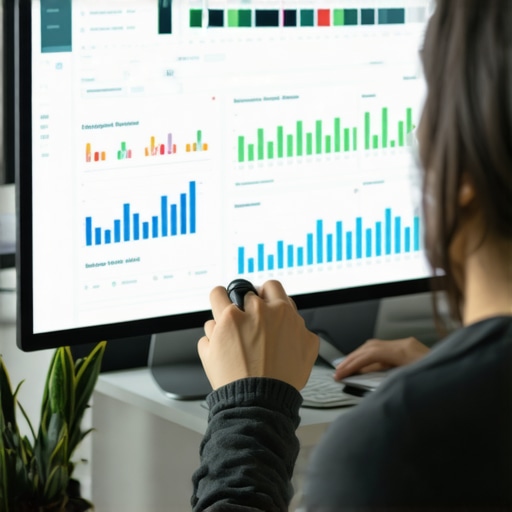 A person reviewing local SEO analytics on a computer monitor with charts and rankings