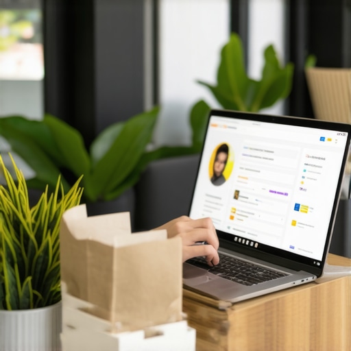 Business owner updating Google My Business profile on laptop