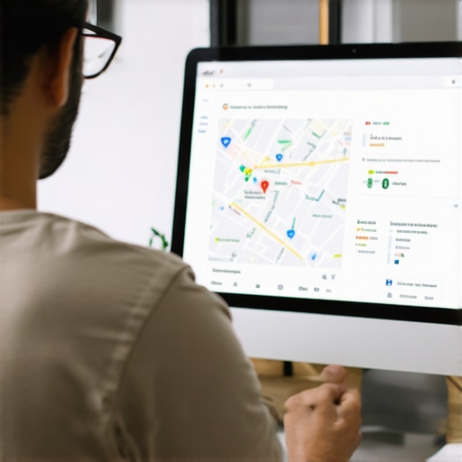 Business owner working on Google My Business optimization on laptop