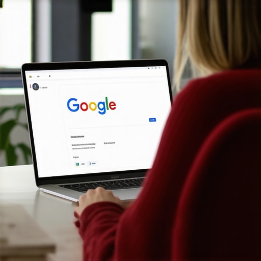 Individual editing Google My Business listing on laptop in Plano office.