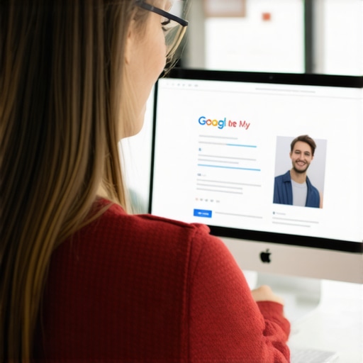 Business owner editing Google My Business profile on a desktop computer