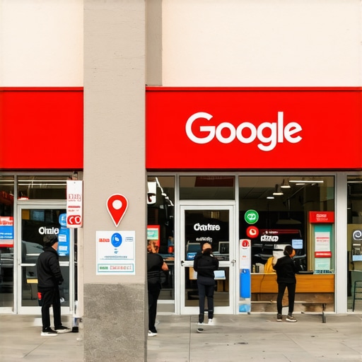 Busy storefront in Plano with Google Maps signage and customers