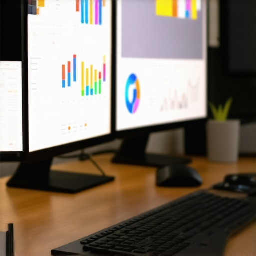 SEO Tools for Long-Term GMB Maintenance A desk with monitors displaying SEO analytics and local business data