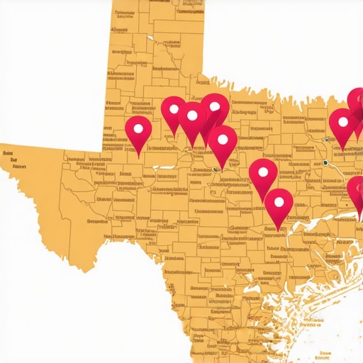 Map highlighting local business locations across Texas to illustrate local SEO strategy.