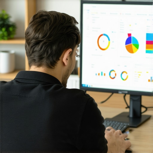 A person reviewing local SEO analytics on a laptop, with charts showing upward trends