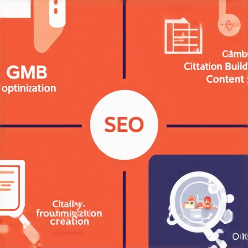 Diagram showing steps for effective local SEO, including GMB optimization and citation building.