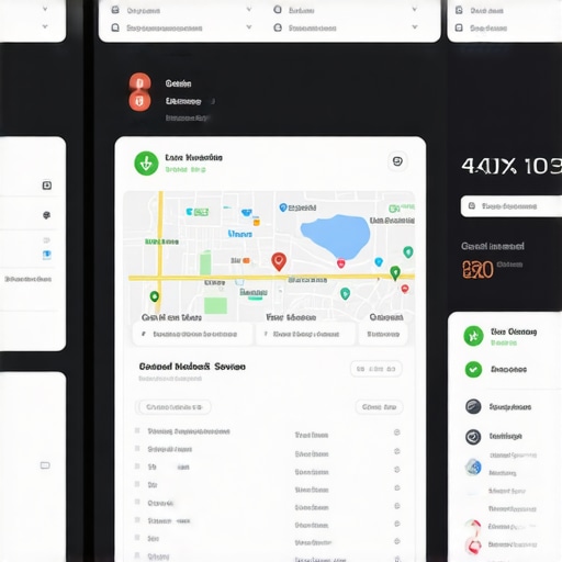 Local SEO Tools Dashboard A professional digital dashboard displaying local SEO analytics, maps, and review metrics