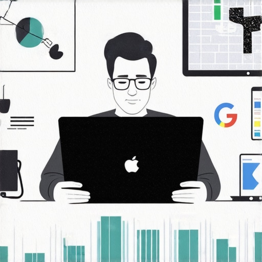 Business owner working on Google My Business profile with local maps and analytics