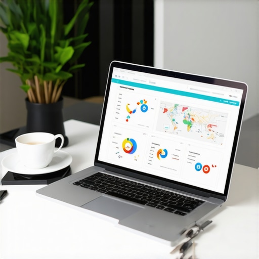 Workspace with SEO analytics tools and Google Maps data on the laptop screen.