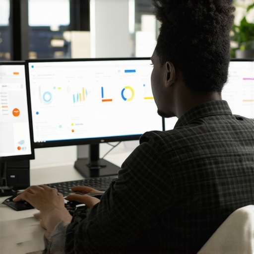 A marketer reviewing SEO analytics on a laptop in a modern Texas office.