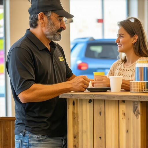 A local business owner interacting with customers to boost trust and engagement.
