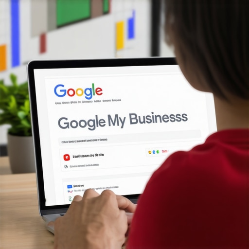 Optimizing GMB Profile for Local SEO Success Person editing Google My Business profile on laptop with local SEO analytics