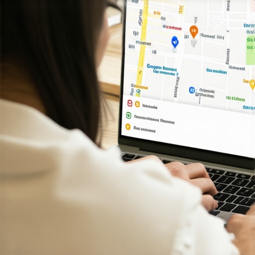 Person working on Google My Business profile with local map interface on screen.