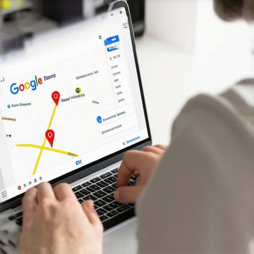 Person working on Google My Business profile with Plano maps on screen.