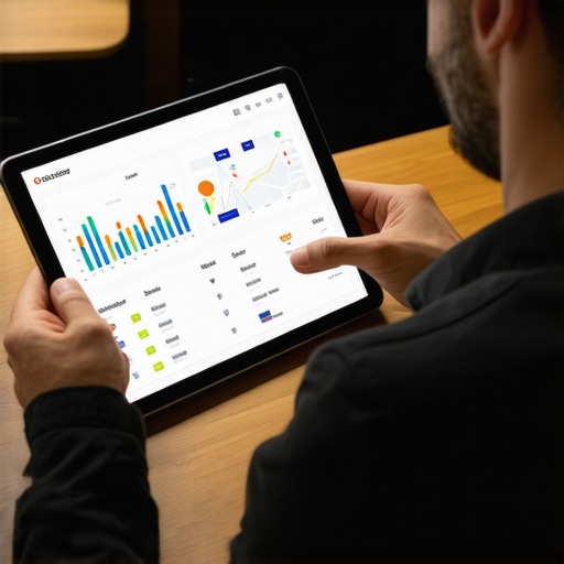 Business owner analyzing local SEO analytics on a tablet