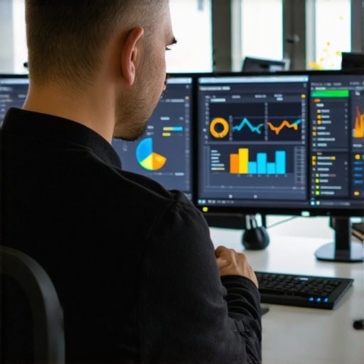 Person working on local SEO analytics on dual monitors