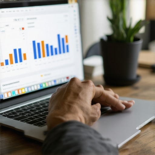 Person analyzing local SEO data on a laptop with charts and keywords.