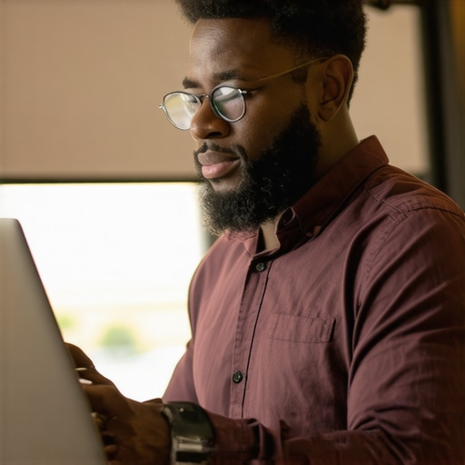 Optimizing GMB Profile in Plano Business owner optimizing Google My Business profile on laptop in Plano
